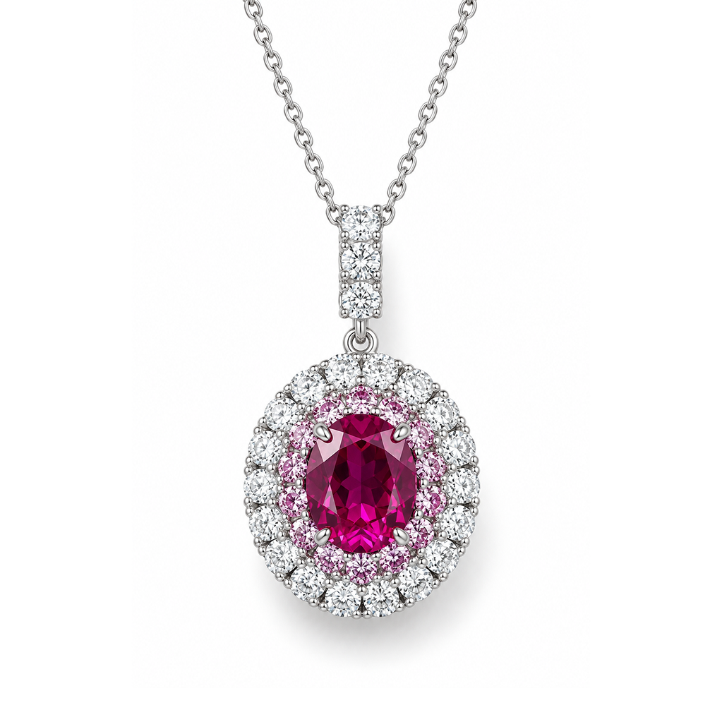 Imperial 3.5ct Oval Sapphire with Brilliant Cut Pavé Halo Necklace