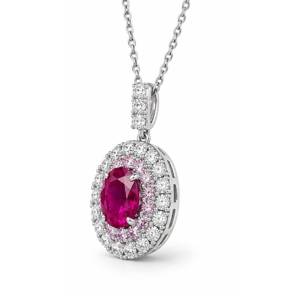 Imperial 3.5ct Oval Sapphire with Brilliant Cut Pavé Halo Necklace