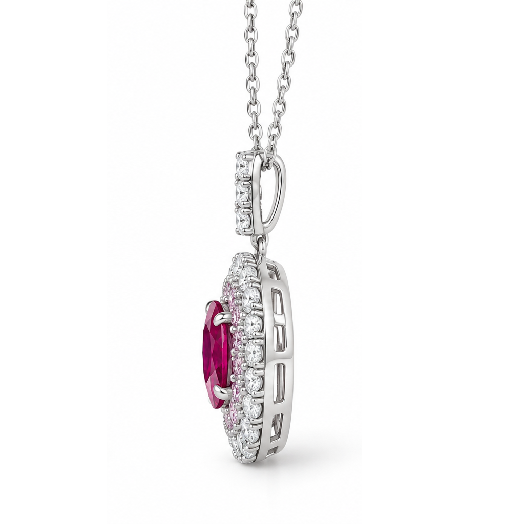 Imperial 3.5ct Oval Sapphire with Brilliant Cut Pavé Halo Necklace
