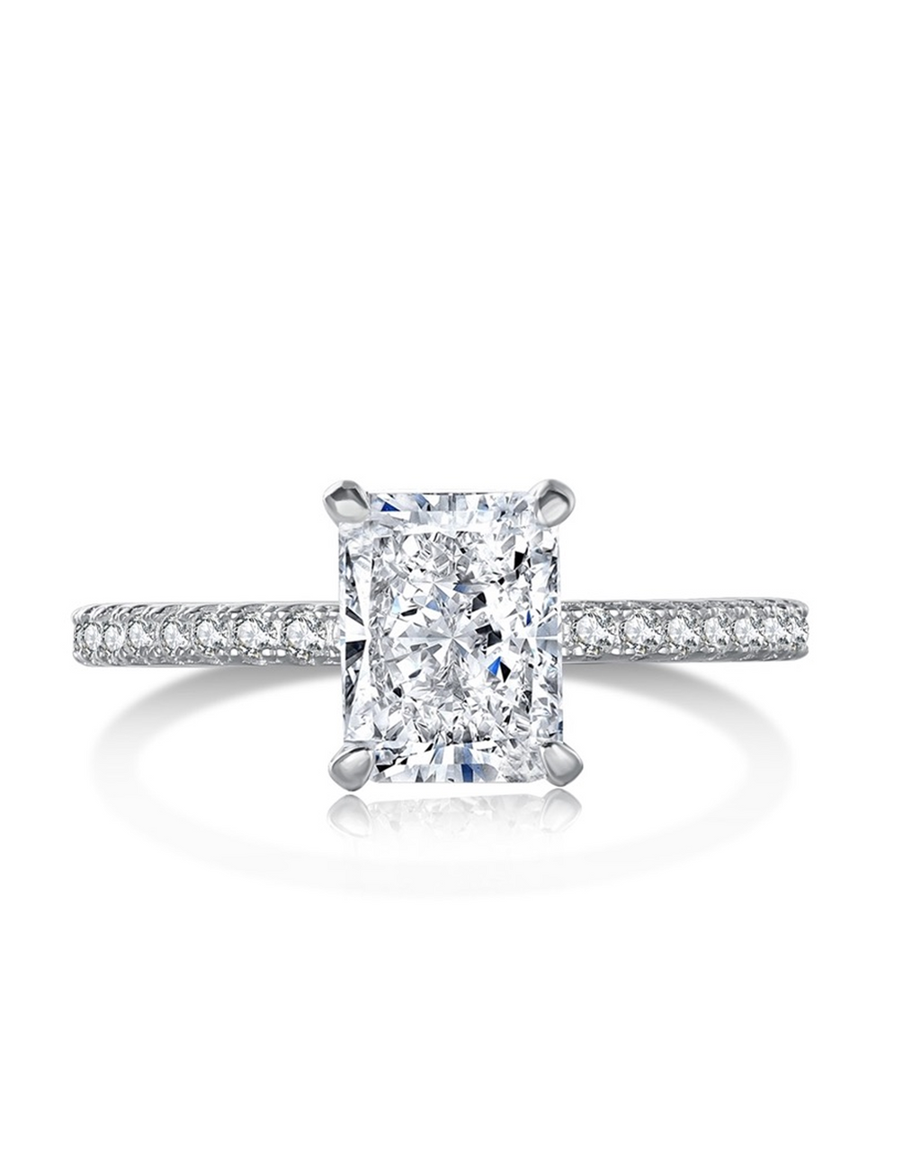 3ct Radiant Cut Solitaire Moissanite Pavé Ring