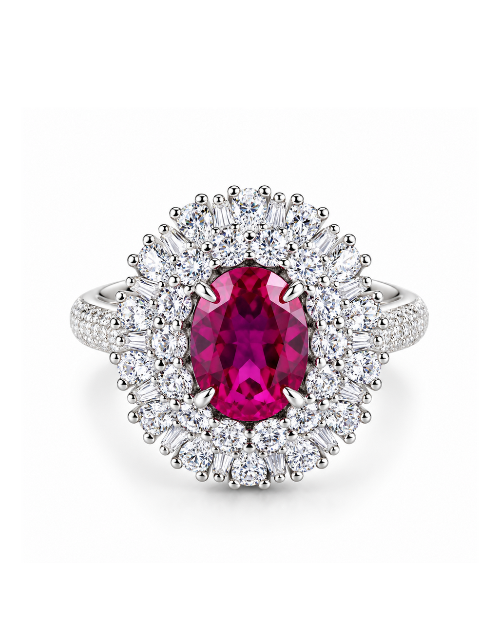Imperial 2.6ct Oval Cut Ruby Halo Pavé Ring