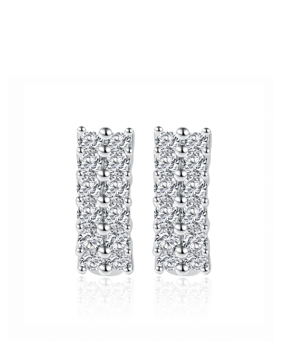 Double Row Brilliant Cut Pavé Moissanite Huggie Earrings