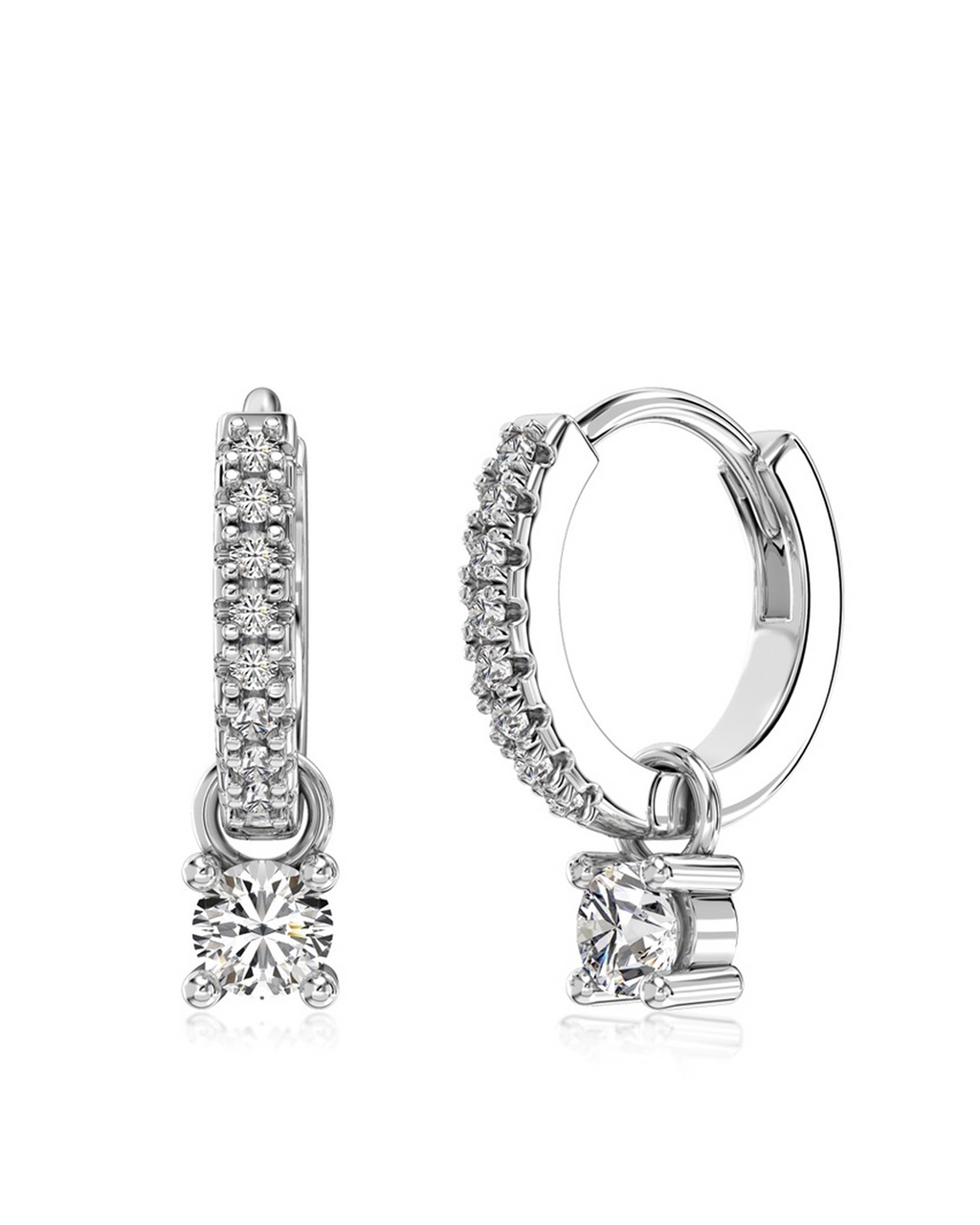 Brilliant Cut Solitaire Drop Pavé Huggie Earrings