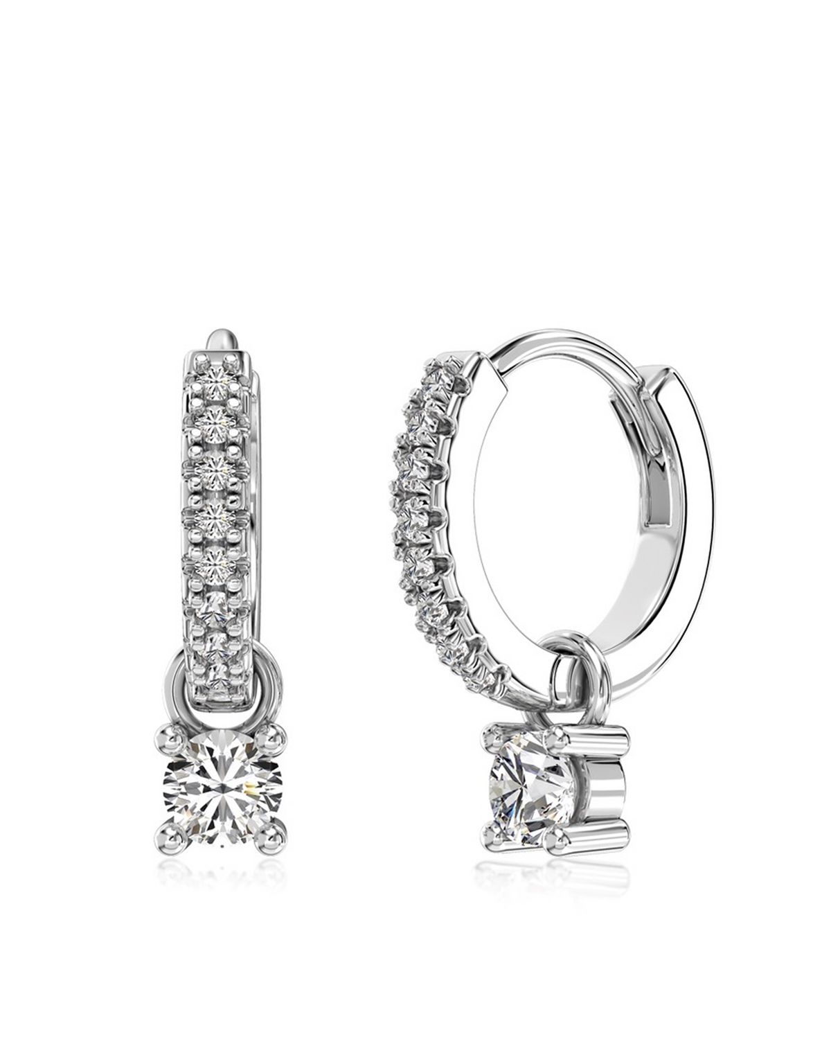 Brilliant Cut Solitaire Drop Pavé Huggie Earrings