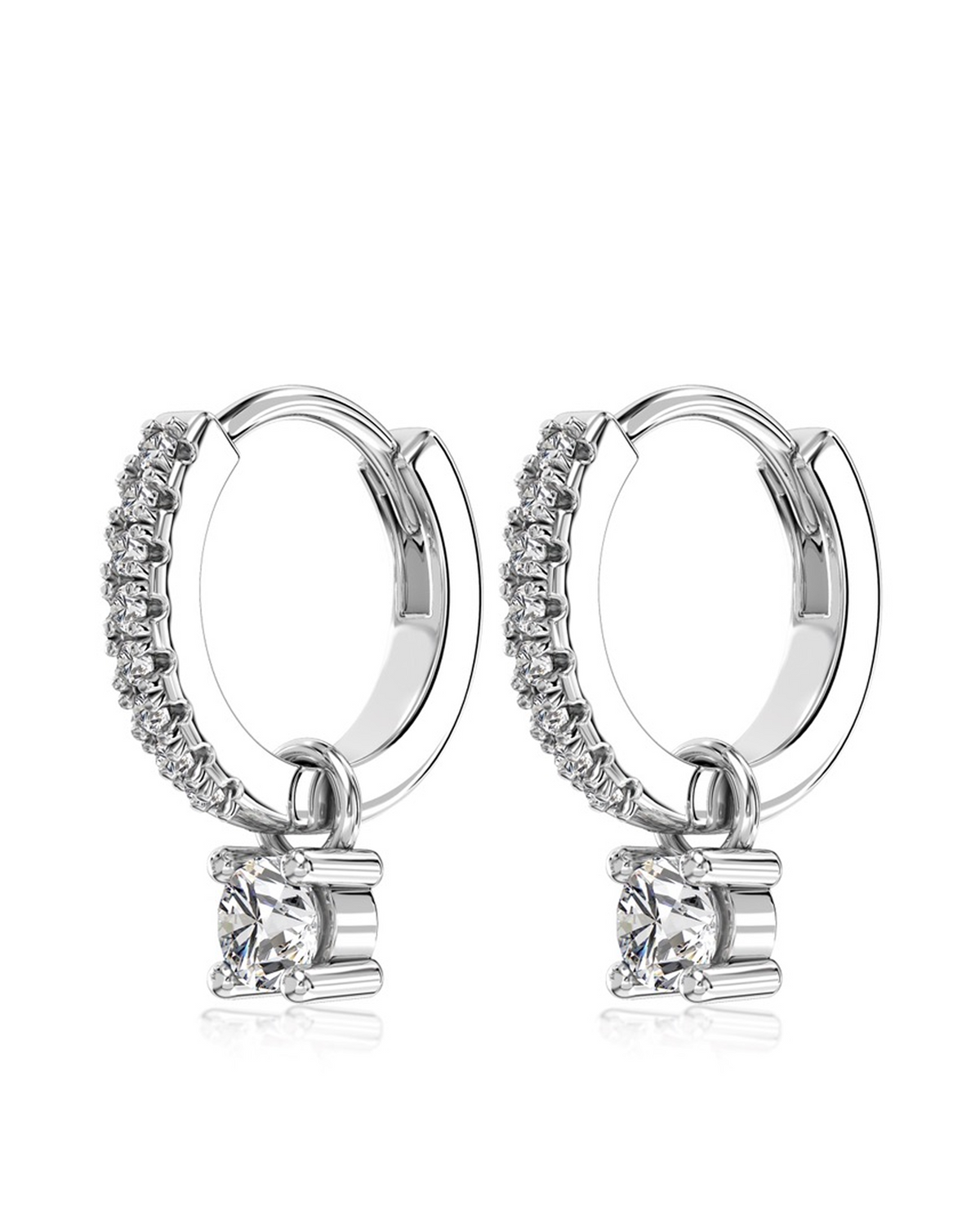 Brilliant Cut Solitaire Drop Pavé Huggie Earrings