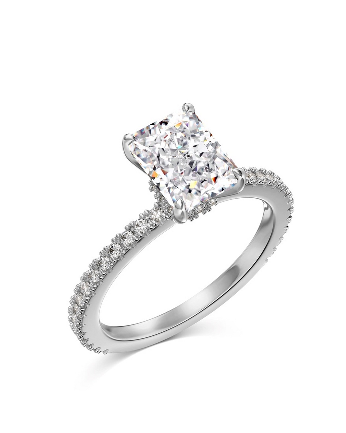 3ct Radiant Cut Solitaire Moissanite Pavé Ring