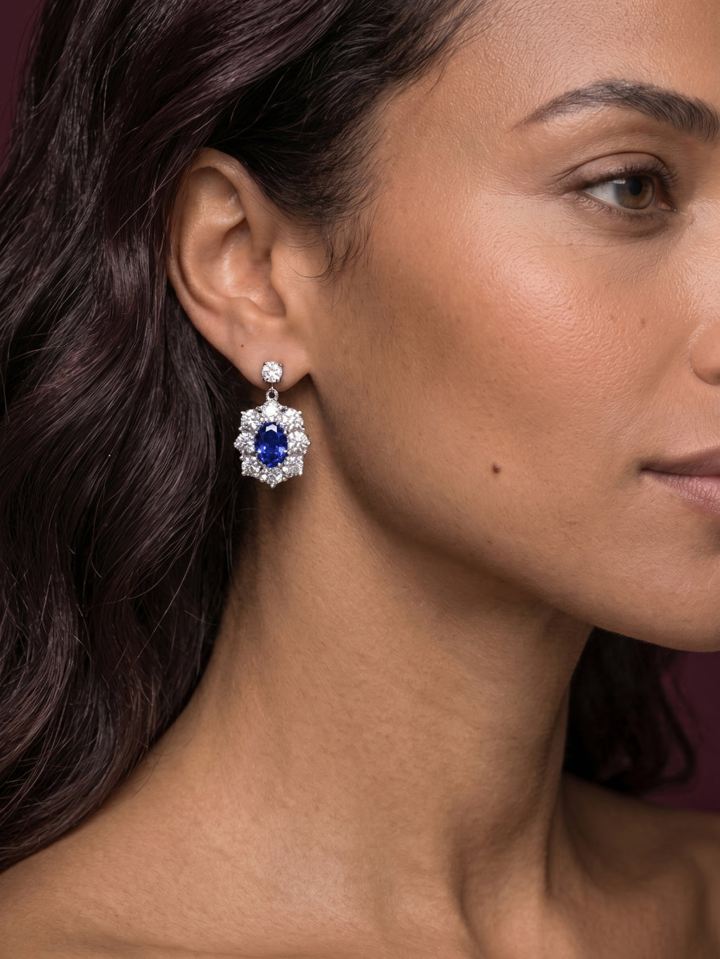 Royal 1.7ct Oval Cut Sapphire Brilliant Cut Halo Earrings