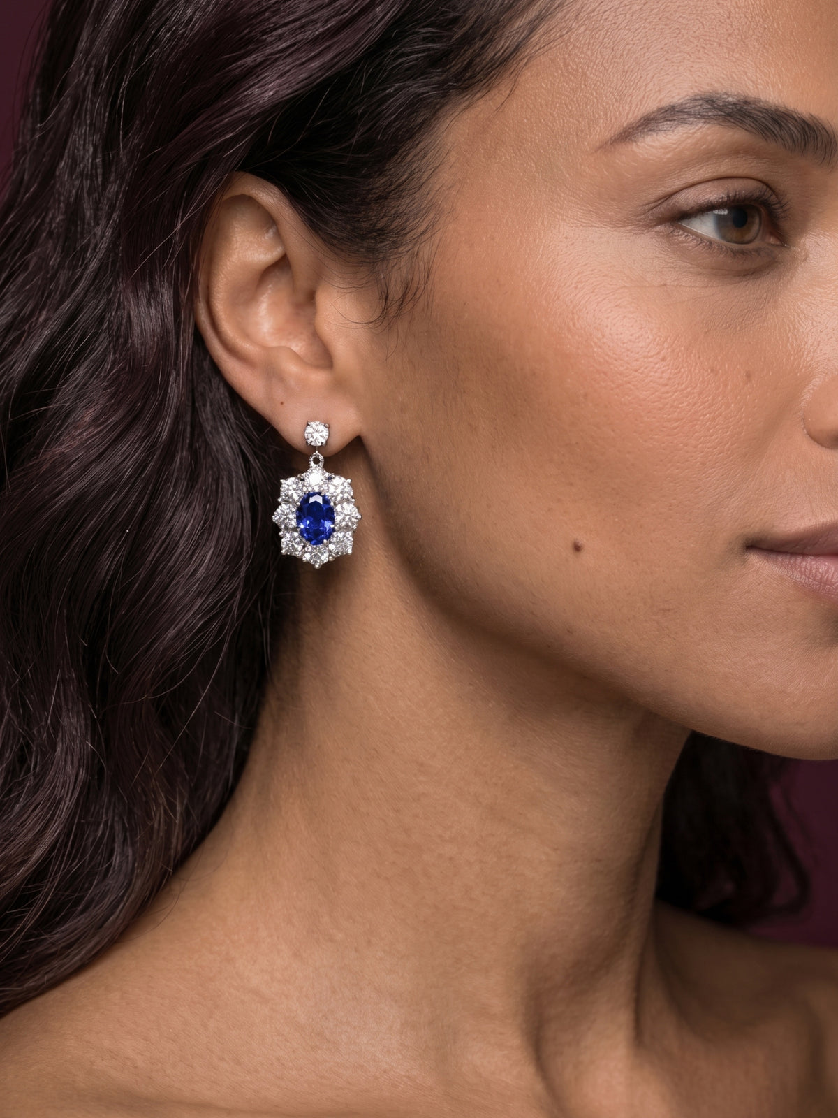 Royal 1.7ct Oval Cut Sapphire Brilliant Cut Halo Earrings