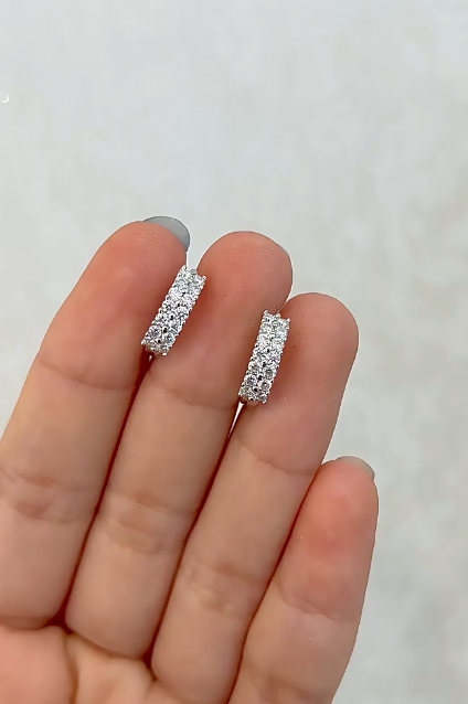 Double Row Brilliant Huggie Earrings in 925 sterling silver — STAUDENMANN